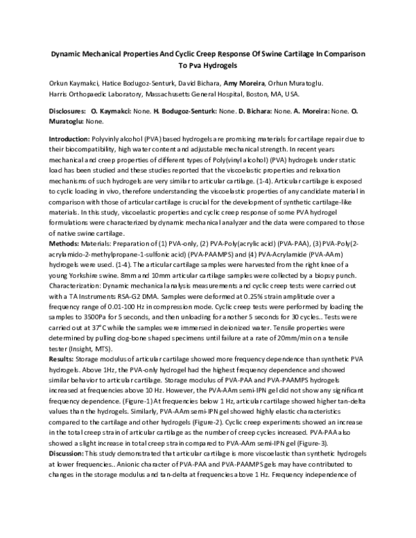 (PDF) Dynamic Mechanical Properties And Cyclic Creep Response Of Swine ...