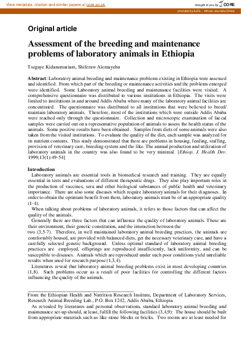 (PDF) Assessment of the breeding and maintenance problems of laboratory ...