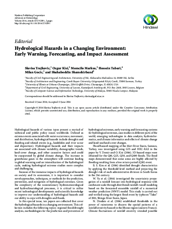 (PDF) Hydrological Hazards in a Changing Environment: Early Warning ...