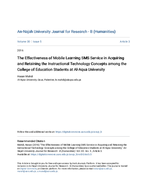 (PDF) The Effectiveness of Mobile Learning SMS Service in Acquiring and ...