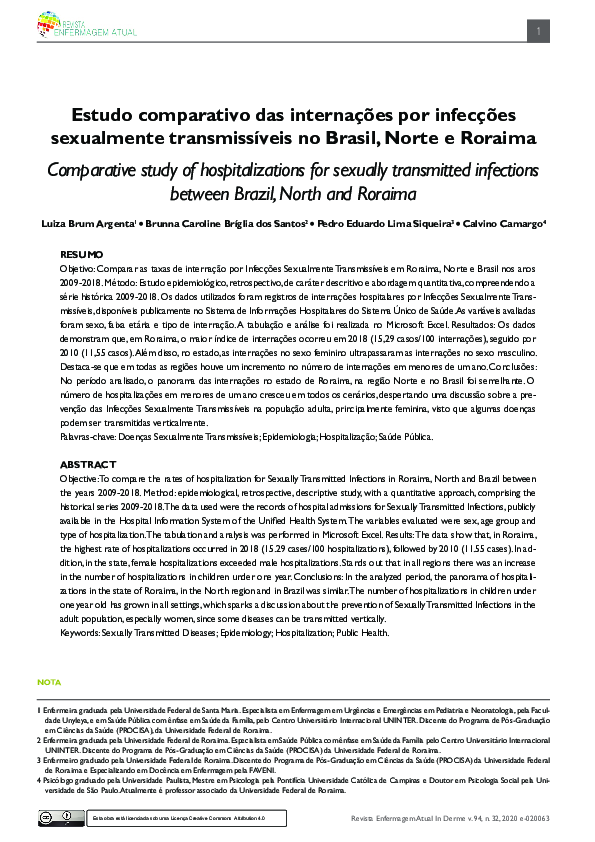 Estudo comparativo das internações por infecções sexualmente transmissíveis entre Brasil, Norte e Roraima, 2009 a 2018