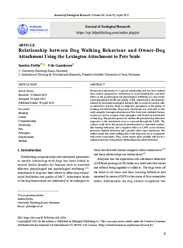 (PDF) Relationship between Dog Walking Behaviour and OwnerDog