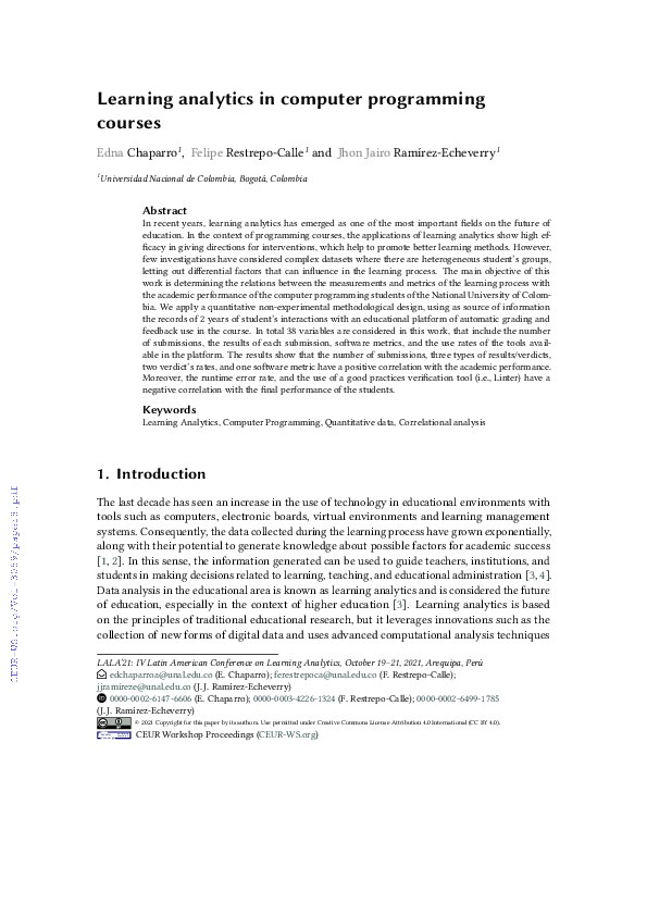(PDF) Learning Analytics in Computer Programming Courses