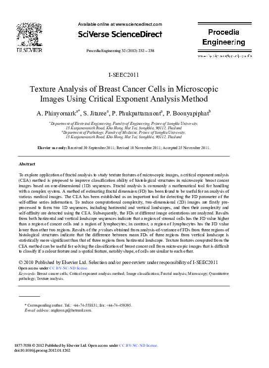 (PDF) Texture Analysis of Breast Cancer Cells in Microscopic Images ...