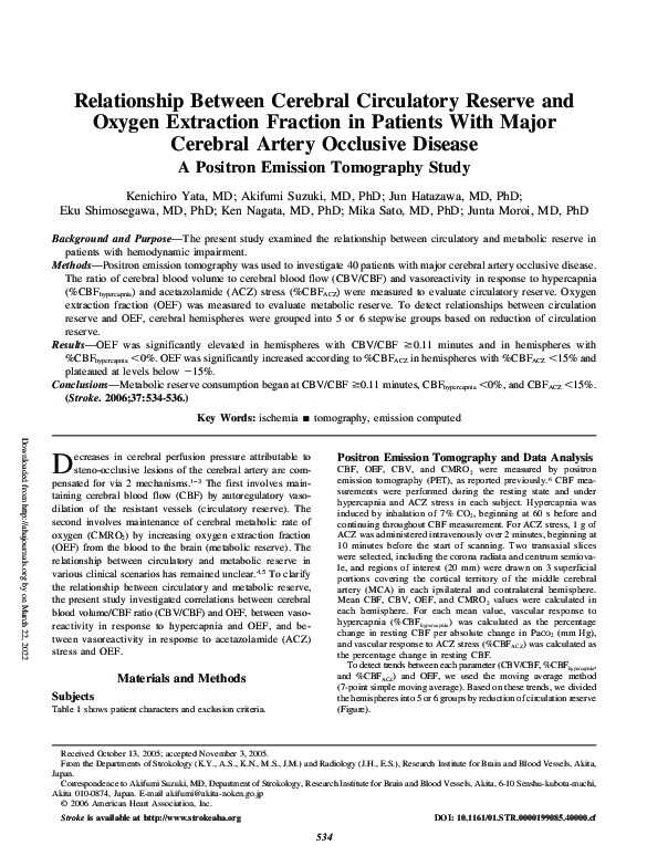 (PDF) Relationship Between Cerebral Circulatory Reserve and Oxygen ...