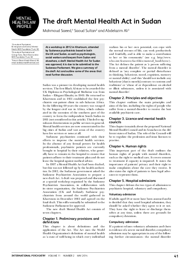 (PDF) The draft Mental Health Act in Sudan