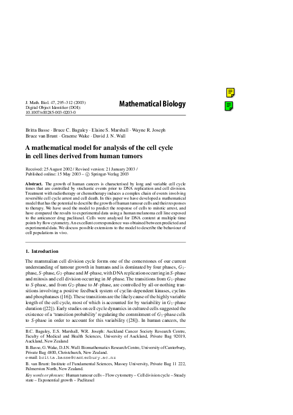 (PDF) A mathematical model for analysis of the cell cycle in cell lines ...
