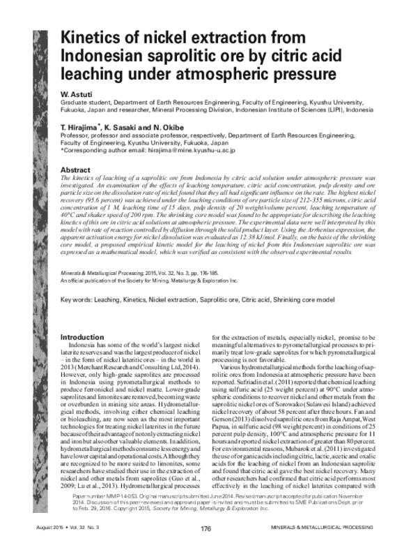 (PDF) Kinetics of nickel extraction from Indonesian saprolitic ore by ...