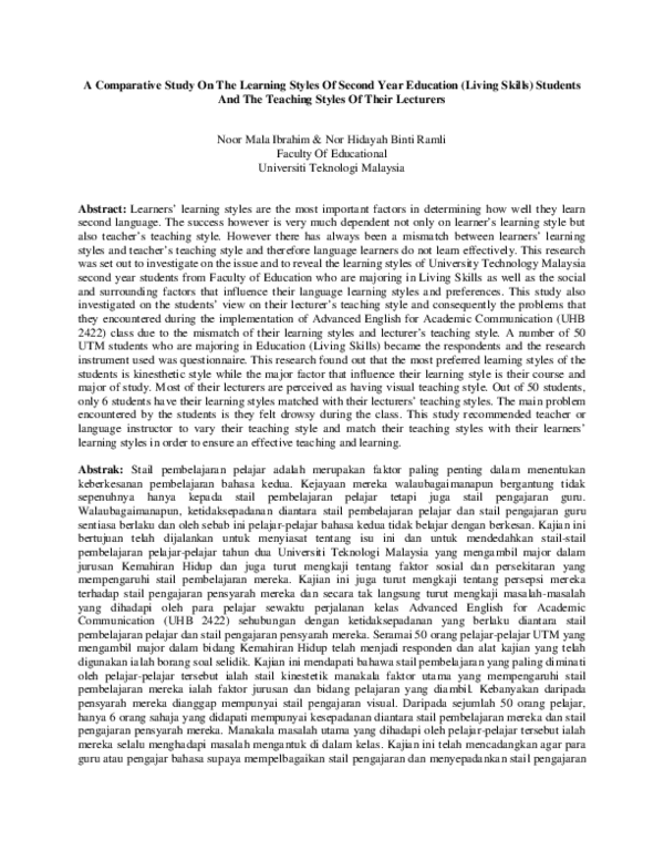 (PDF) A Comparative Study On The Learning Styles Of Second Year ...