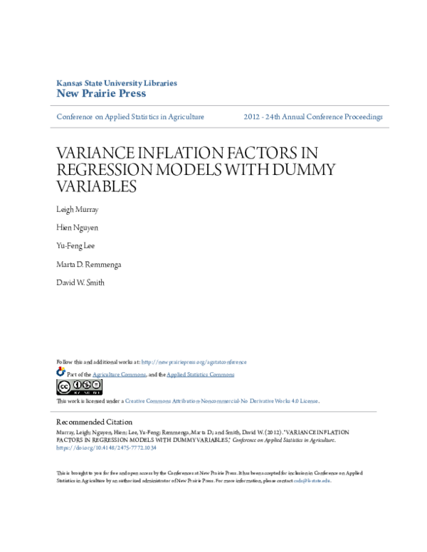 (PDF) Variance Inflation Factors in Regression Models with Dummy Variables