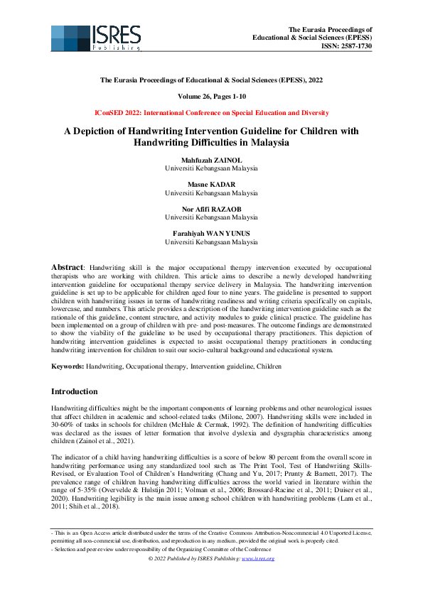 (PDF) A Depiction of Handwriting Intervention Guideline for Children ...