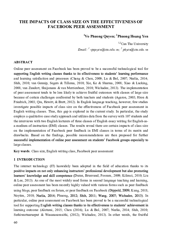 (PDF) The Impacts of Class Size on the Effectiveness of Facebook Peer ...