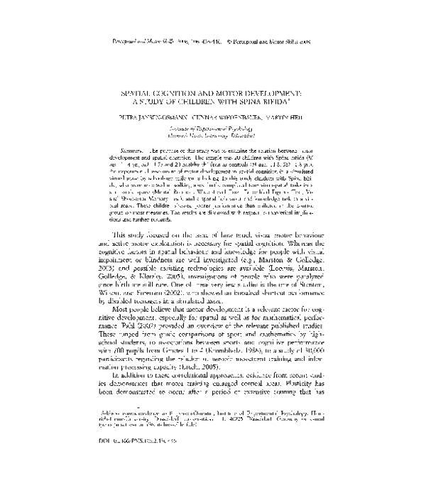 (PDF) Spatial Cognition and Motor Development: A Study of Children with ...