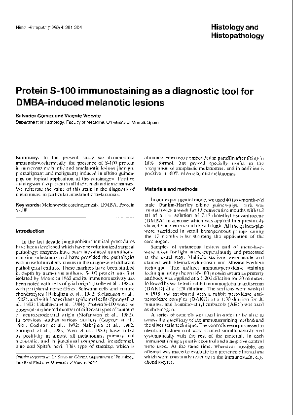 (PDF) Protein S-100 immunostaining as a diagnostic tool for DMBA ...