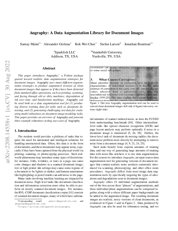 (PDF) Augraphy: A Data Augmentation Library for Document Images