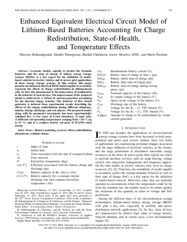 (PDF) Enhanced Equivalent Electrical Circuit Model of Lithium-Based ...