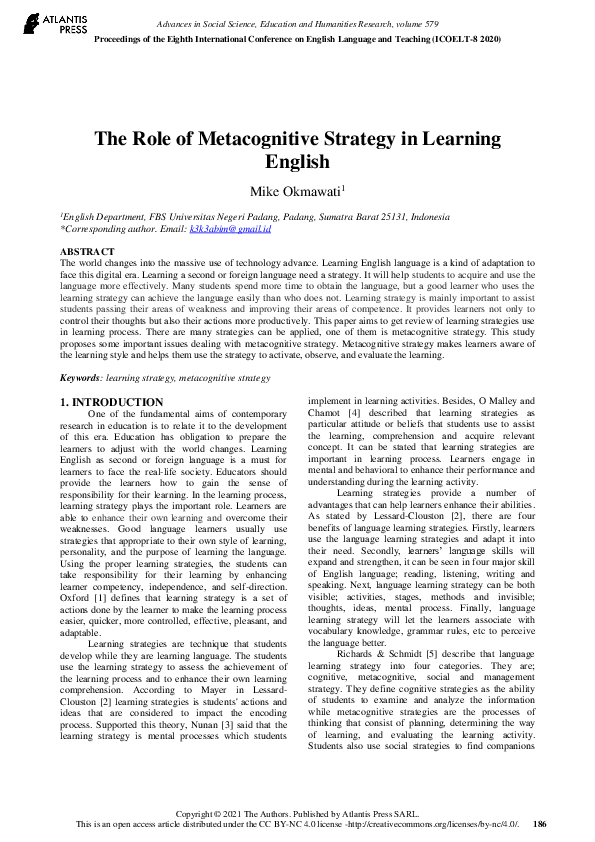 (PDF) The Role of Metacognitive Strategy in Learning English