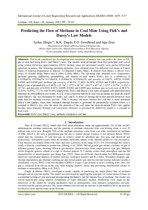(PDF) Predicting the Flow of Methane in Coal Mine Using Fick's and ...