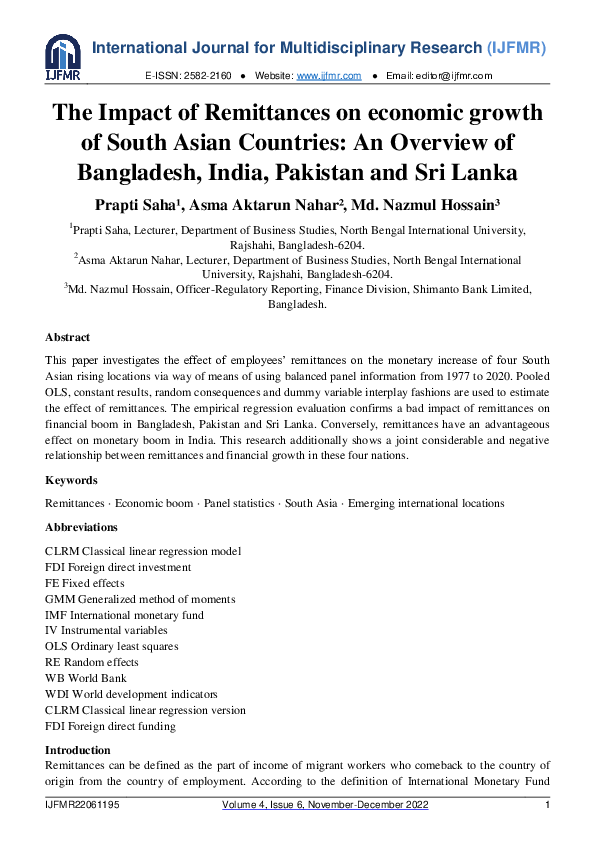 (PDF) The Impact of Remittances on Economic Growth of South Asian ...