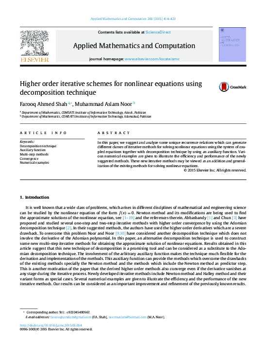 (PDF) Higher order iterative schemes for nonlinear equations using ...