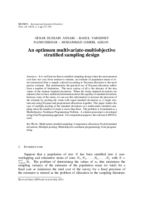 (PDF) An optimum multivariate-multiobjective stratified sampling design