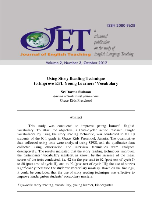 (PDF) Using Story Reading Technique to Improve EFL Young Learners ...