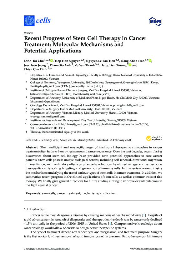 (PDF) Recent Progress of Stem Cell Therapy in Cancer Treatment ...