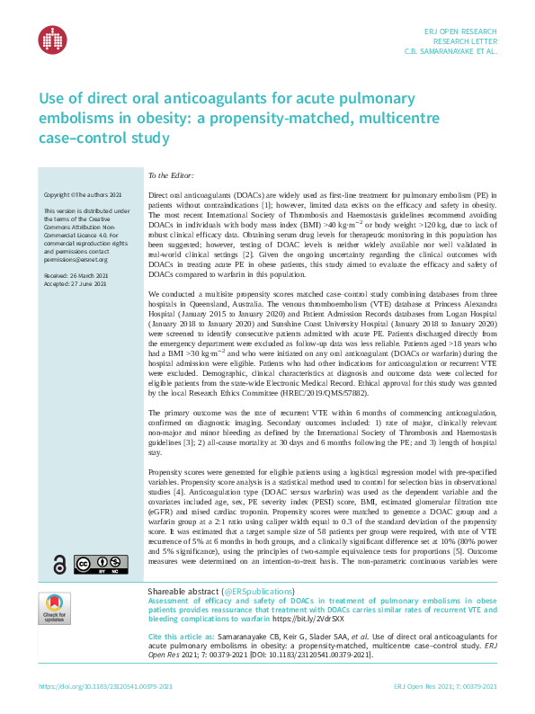 (PDF) Use of direct oral anticoagulants for acute pulmonary embolisms ...