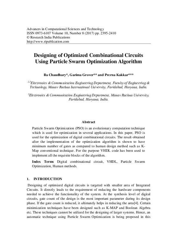 (PDF) Designing of Optimized Combinational Circuits Using Particle ...
