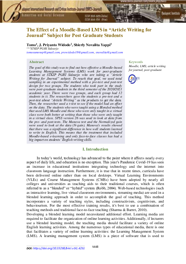 (PDF) The Effect of a Moodle-Based LMS in “Article Writing for Journal ...