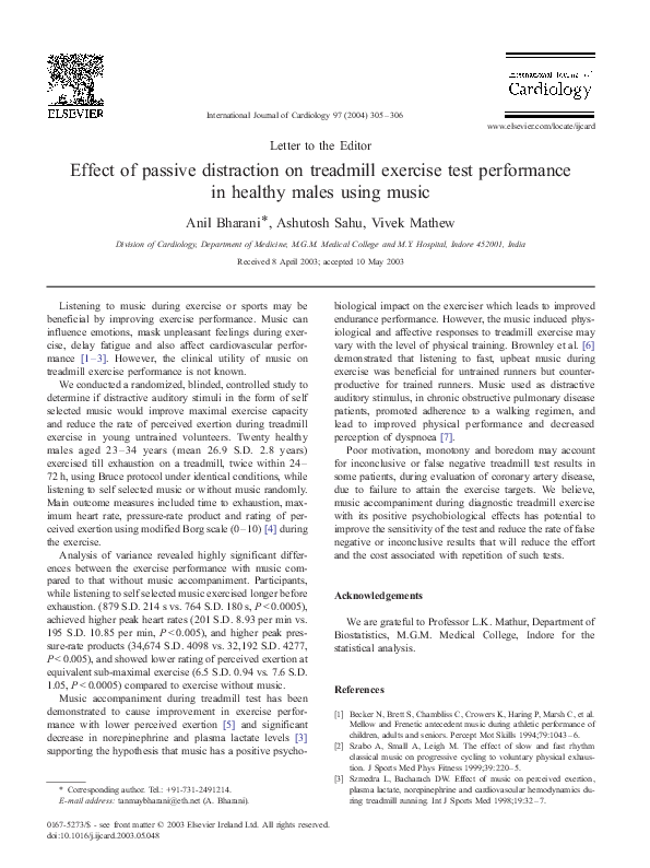 (PDF) Effect of passive distraction on treadmill exercise test ...