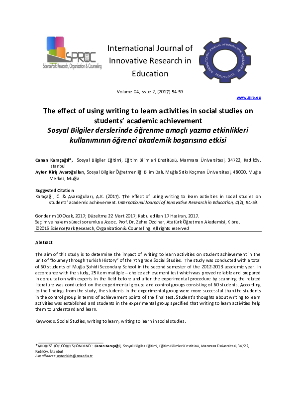  pdf the effect of using writing to learn activities in social studies