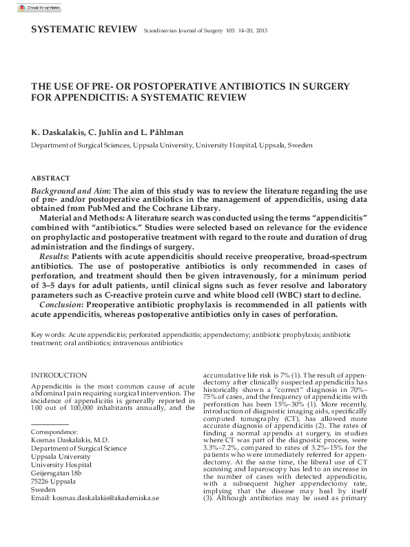 (PDF) The use of pre- or postoperative antibiotics in surgery for ...
