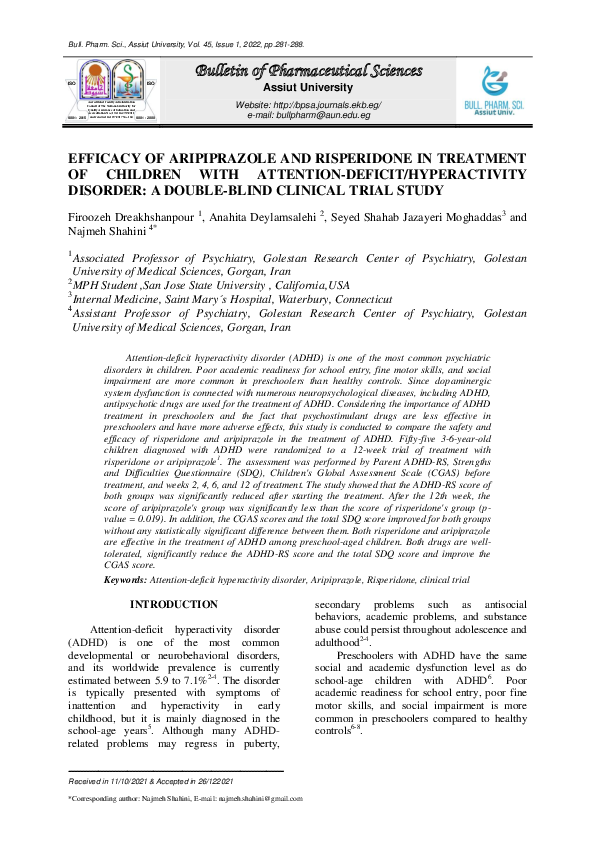 (PDF) Efficacy of Aripiprazole and Risperidone in Treatment of Children ...