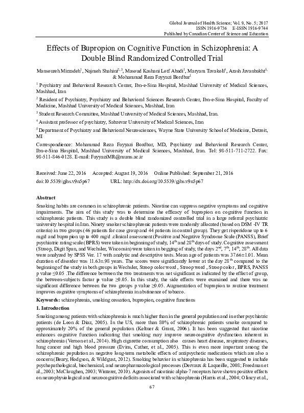 (PDF) Effects of Bupropion on Cognitive Function in Schizophrenia: A ...