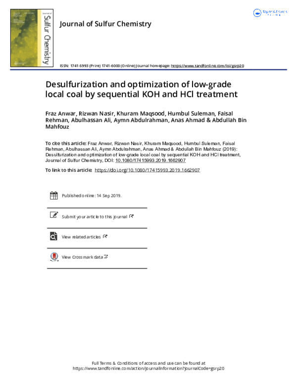 (PDF) Desulfurization and optimization of low-grade local coal by ...