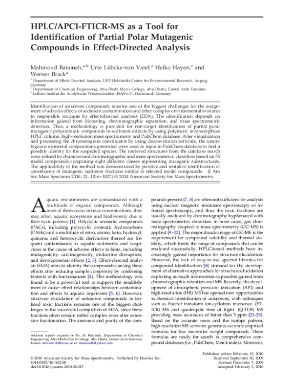 (PDF) HPLC/APCI-FTICR-MS as a tool for identification of partial polar ...