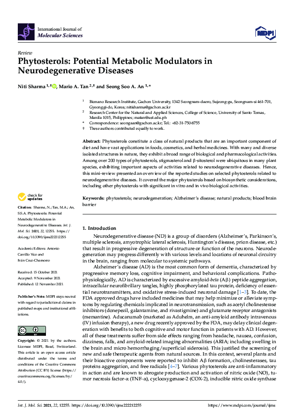 (PDF) Phytosterols: Potential Metabolic Modulators in Neurodegenerative ...