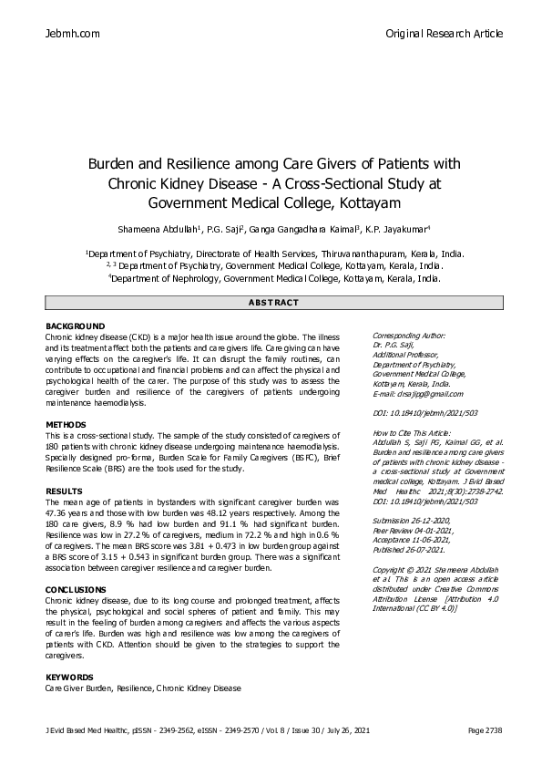 (PDF) Burden and Resilience among Care Givers of Patients with Chronic ...