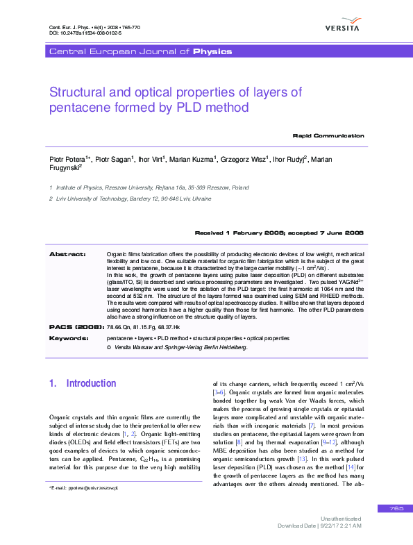 (PDF) Structural and optical properties of layers of pentacene formed ...