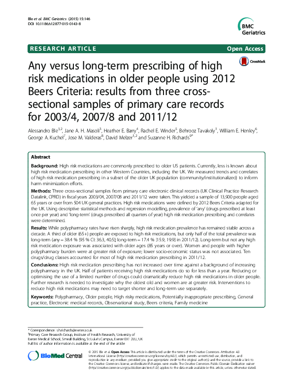 (PDF) Any versus long-term prescribing of high risk medications in ...