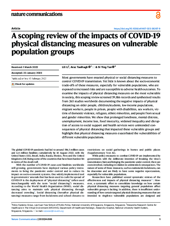 (PDF) A scoping review of the impacts of COVID-19 physical distancing ...