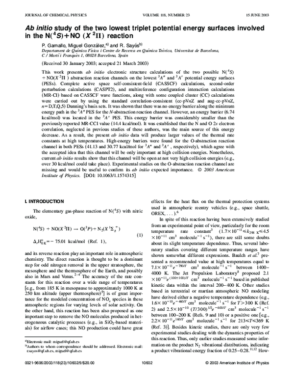 (PDF) Ab initio study of the two lowest triplet potential energy ...
