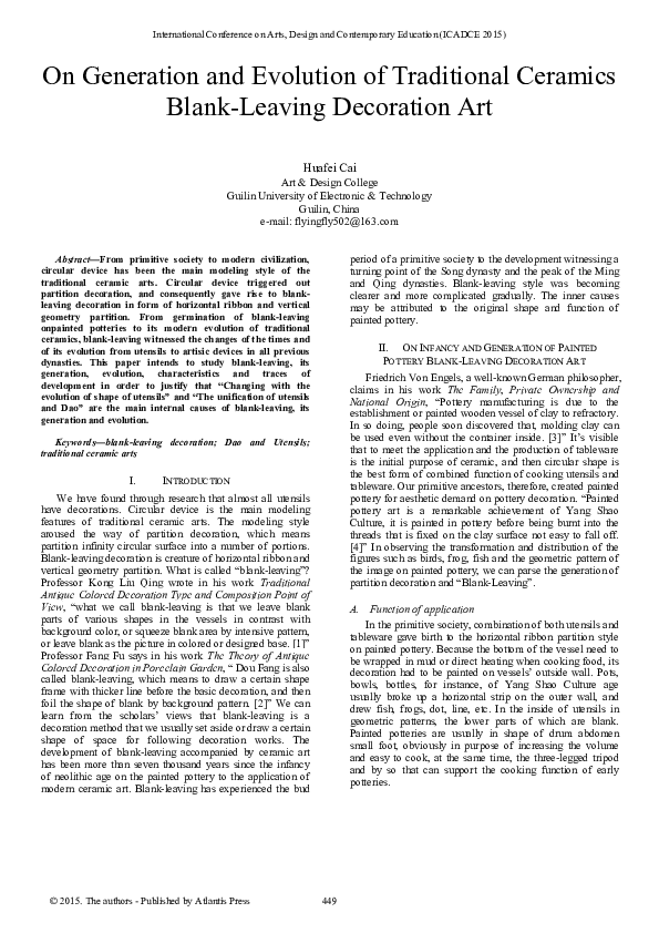 (PDF) On Generation and Evolution of Traditional Ceramics BlankLeaving