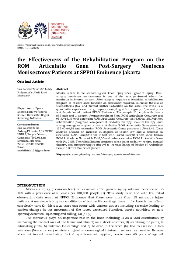 (PDF) the Effectiveness of the Rehabilitation Program on the ROM ...