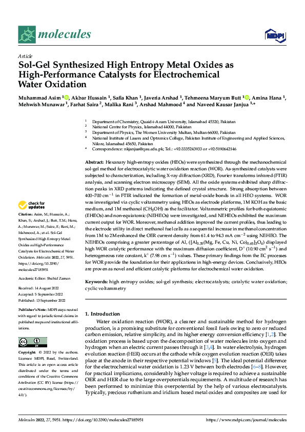 (PDF) Sol-Gel Synthesized High Entropy Metal Oxides as High-Performance ...