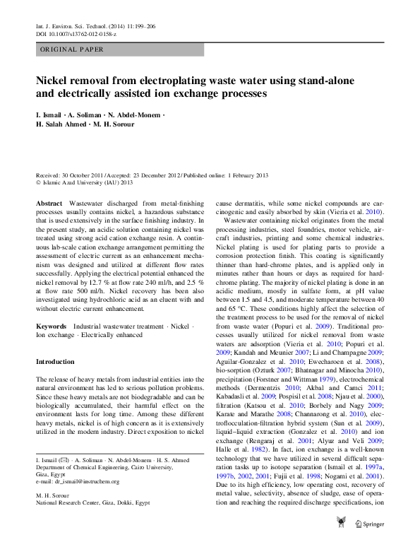 (PDF) Nickel removal from electroplating waste water using stand-alone ...
