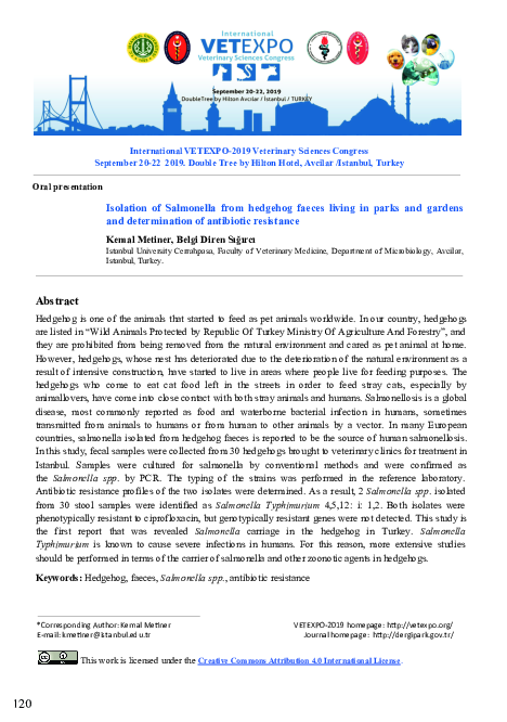 (PDF) Isolation of Salmonella from hedgehog faeces living in parks and ...