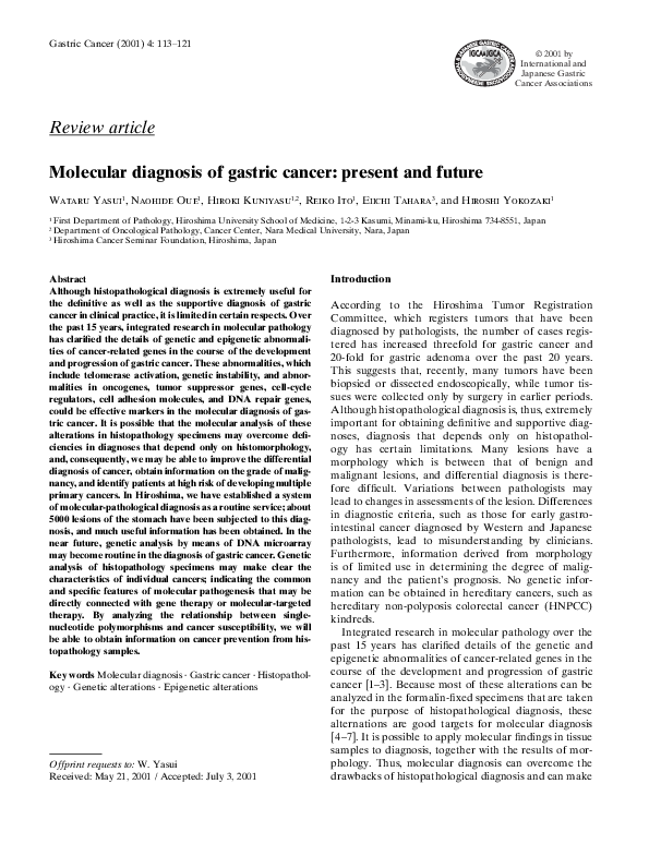 (PDF) Molecular diagnosis of gastric cancer: present and future
