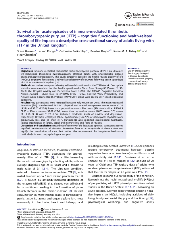 (PDF) Survival after acute episodes of immune-mediated thrombotic ...
